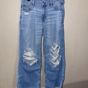 American Eagle Dreamy Drape Stretch Ripped Low- rise baggy jeans